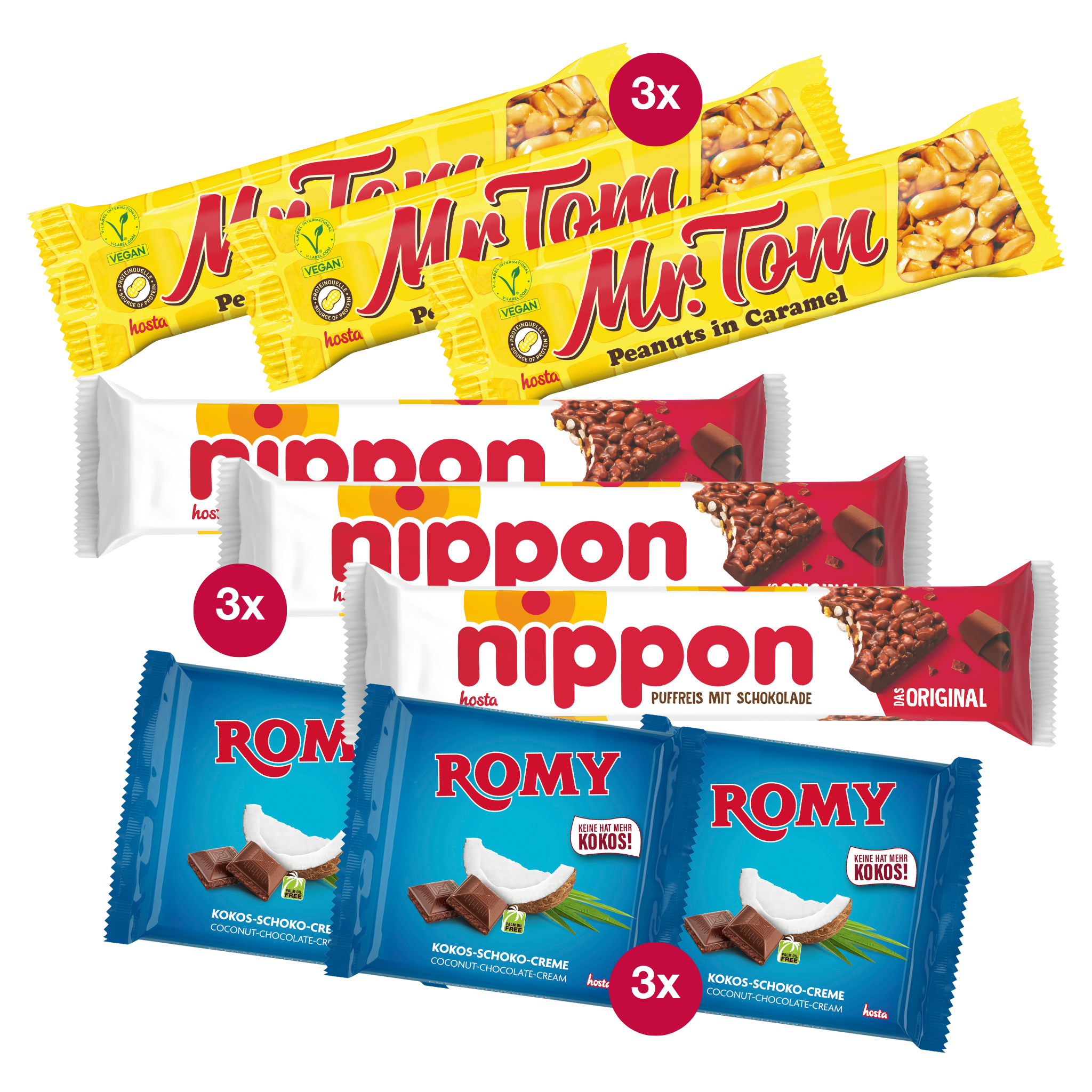 Produktbild von Mr. Tom, Nippon und Romy mit jeweils 3 Stück